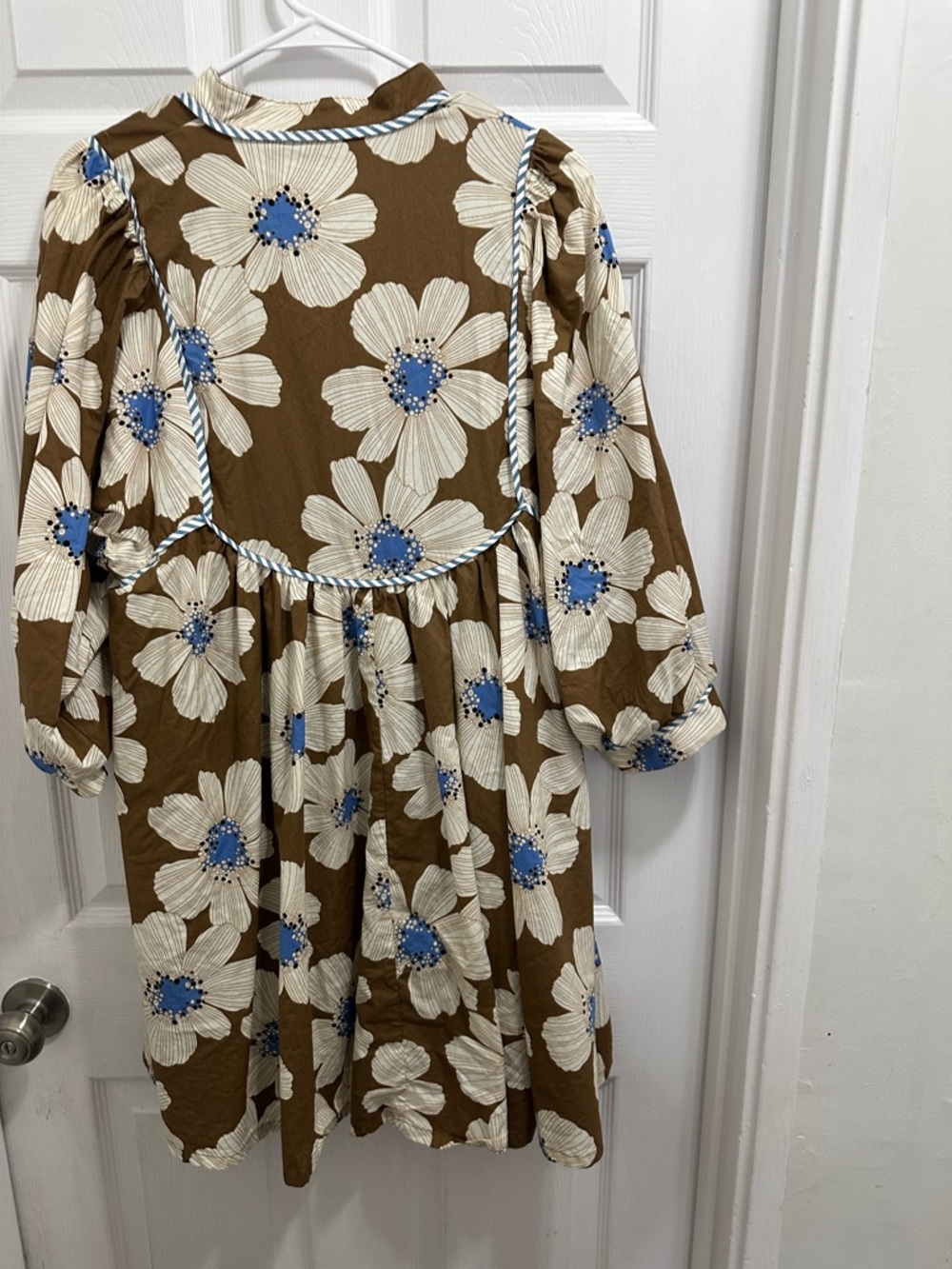 Entro Brown Floral Babydoll Dress with Blue Accents - Picture 3 of 5